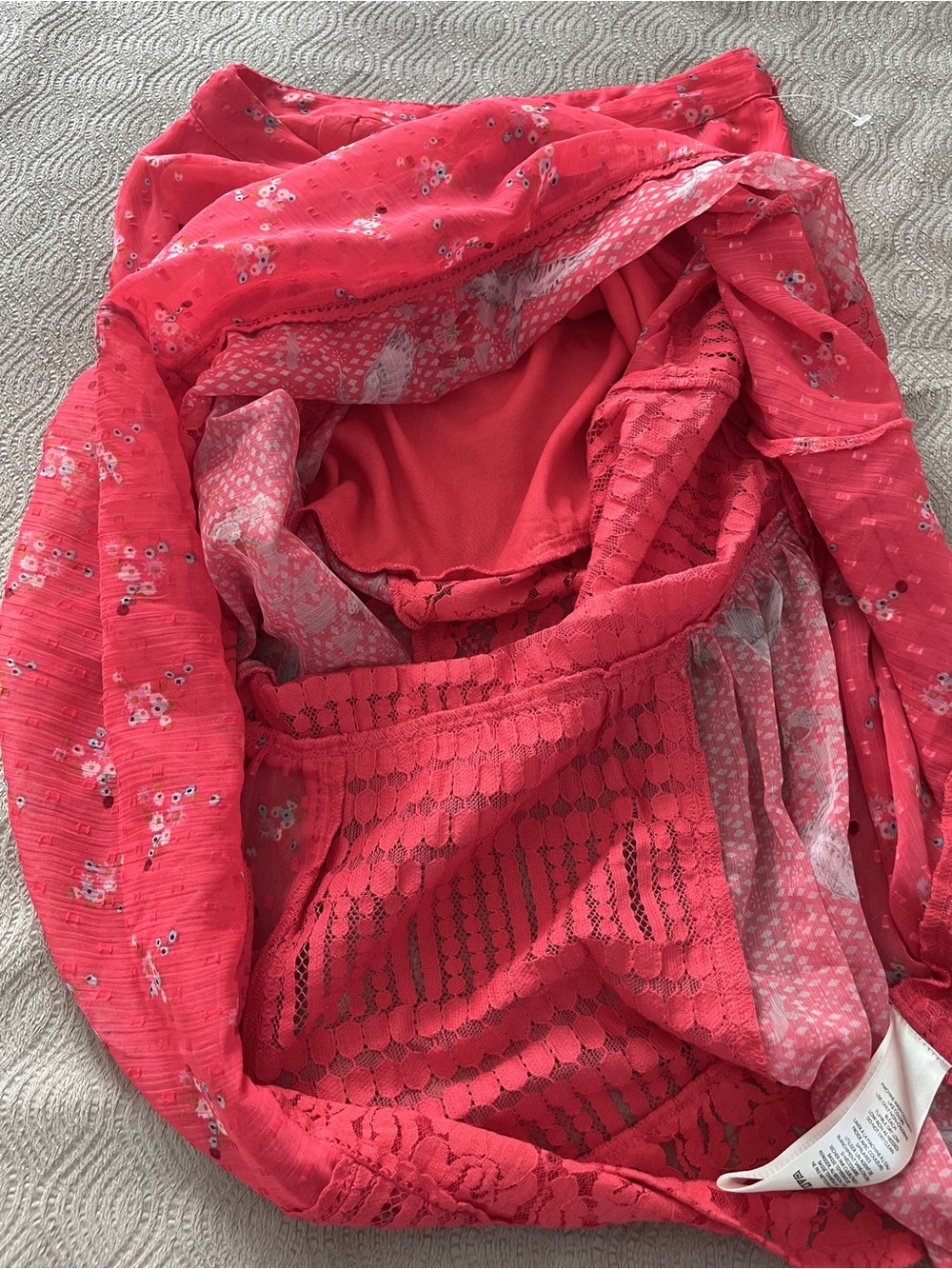 Free People Daniella poppy red floral Tiered Lace Maxi Skirt size small - Picture 14 of 14